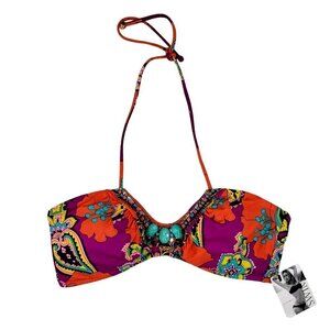 Victorias Secret Bandeau Bikini Top Size L Beaded Sequins Tie Neck Back Hook New